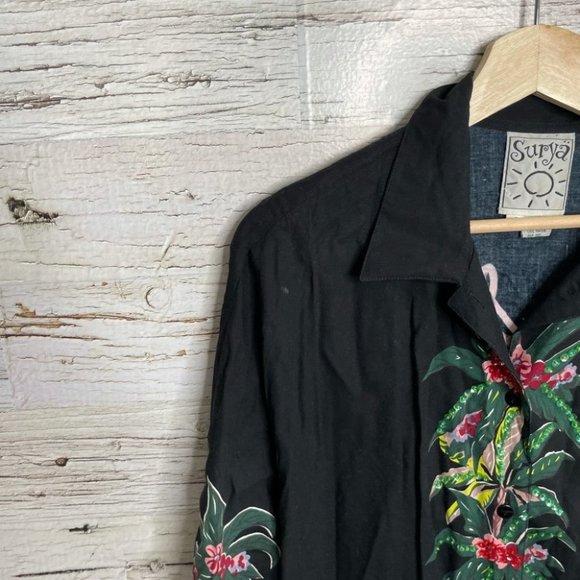 Surya black vintage button down top shirt floral - Picture 5 of 14